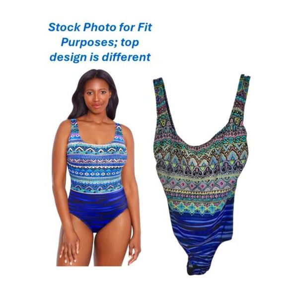 Longitude Robby Len Swimsuit One Piece Plus Size 14 Long Torso High Neck - Picture 1 of 5